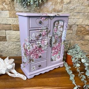 COPY - Vintage Jewelry Box, Chalk Painted Restored Wooden Armoire, Light Lavend…